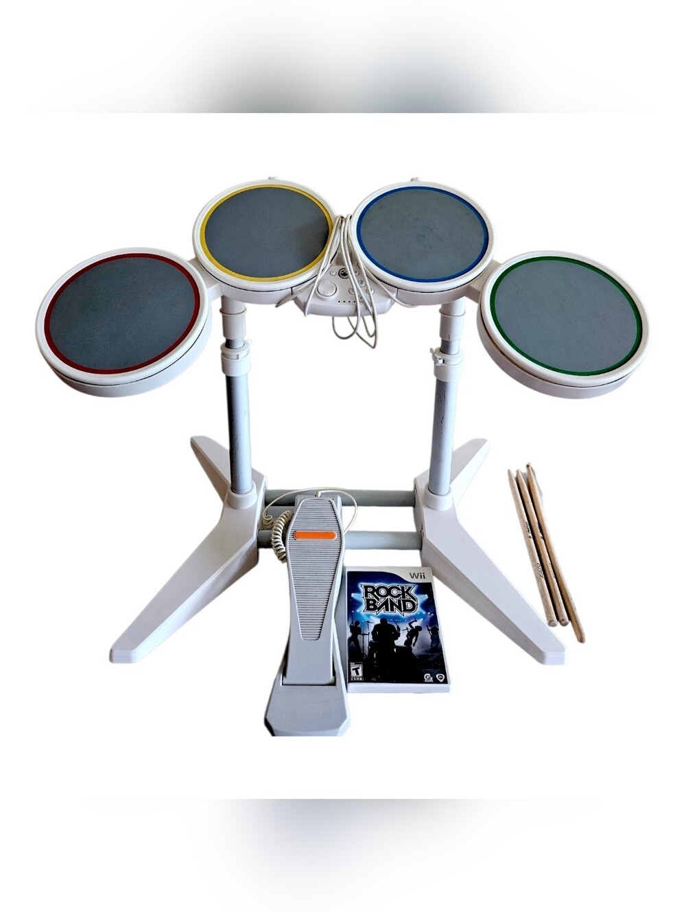 Rock Band Drum Kit Set w/Pedal, Sticks & Game for Nintendo Wii, Tested & Working